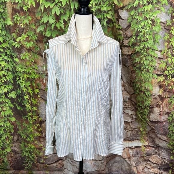 CAROLINA HERRERA Crinkle Silk Button Front French Cuff Blouse, 12 - Picture 1 of 13